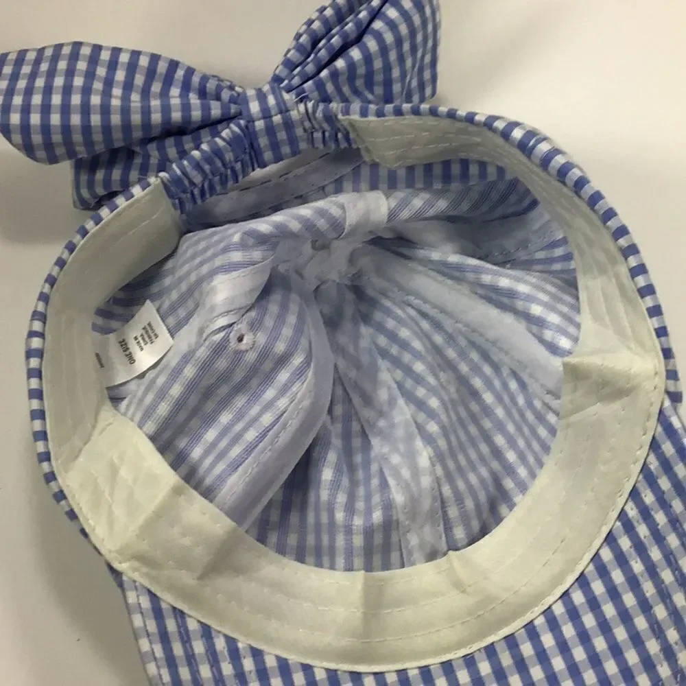 Baseball Cap BP New Blue White Gingham Check Baseball Hat Bow On Back O/S - Picture 5 of 5